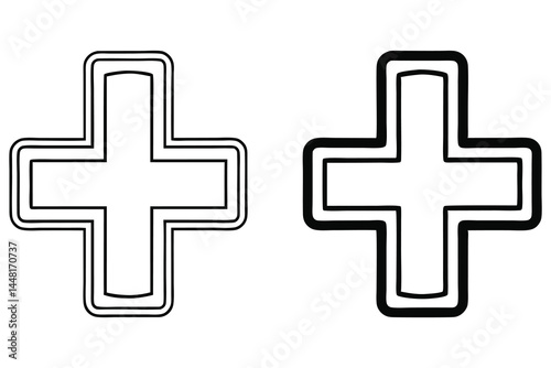Two stylized plus signs show different line thicknesses on a transparent background