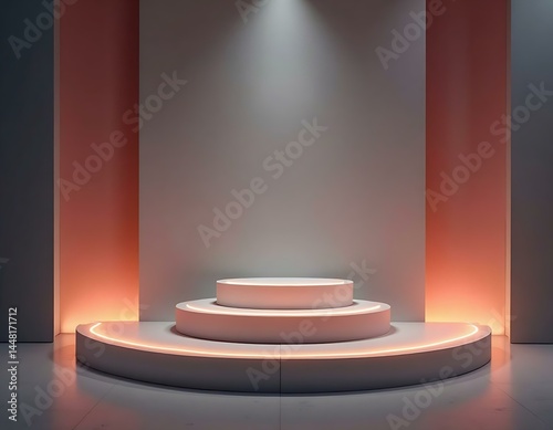 Minimalist Product Display: Three-Tiered Stage with Warm Lighting
