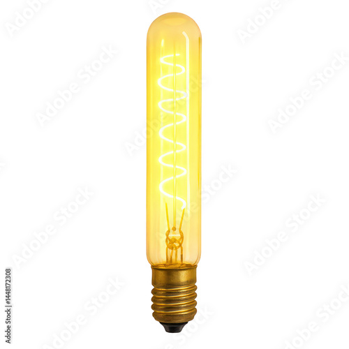 A vintage-style tubular light bulb illuminates with a glowing spiral filament, casting warm, inviting light.