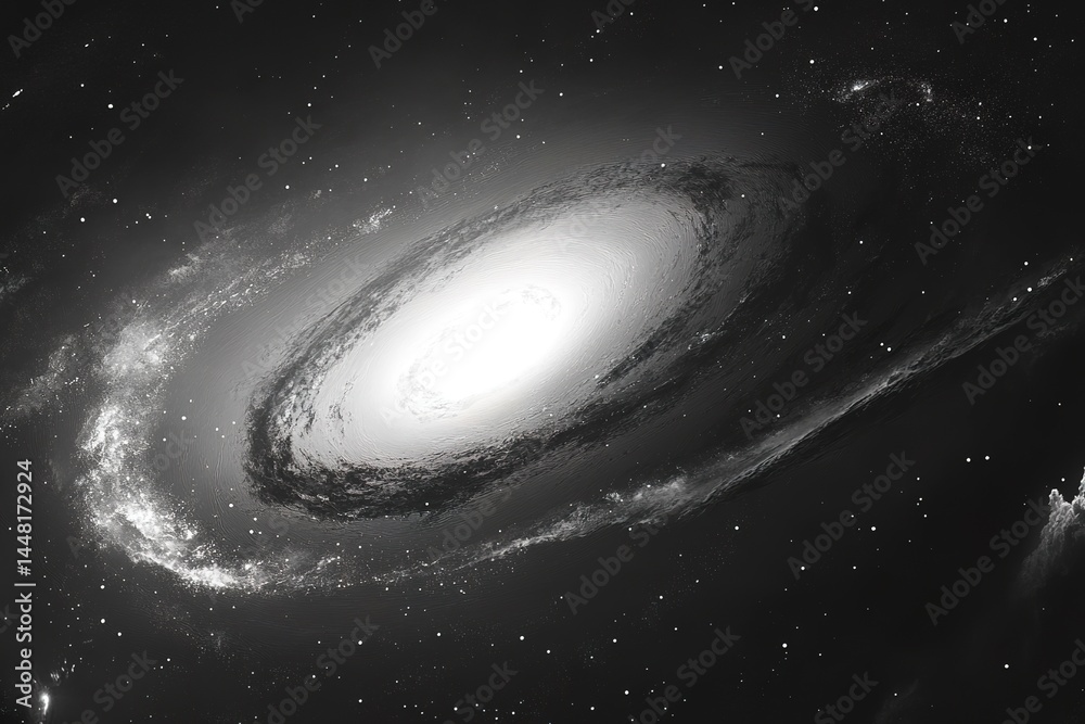 Naklejka premium Spiral Galaxy Black And White Image