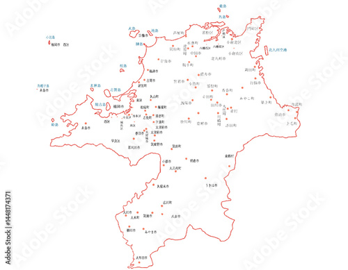 福岡県　地図　白　斑点　イラスト