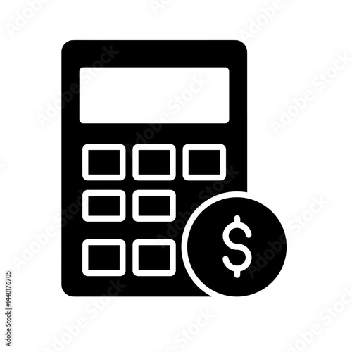 Calculator & Coin: A graphic representation of a calculator and a coin, symbolizing financial concepts. A straightforward illustration for budgeting, banking, or investments.