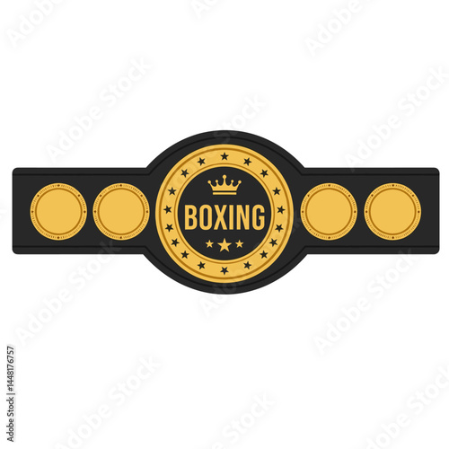 Champion Boxing Belt: A black and gold boxing championship belt with a regal crown emblem and stars.  The ultimate symbol of victory and sporting excellence. 