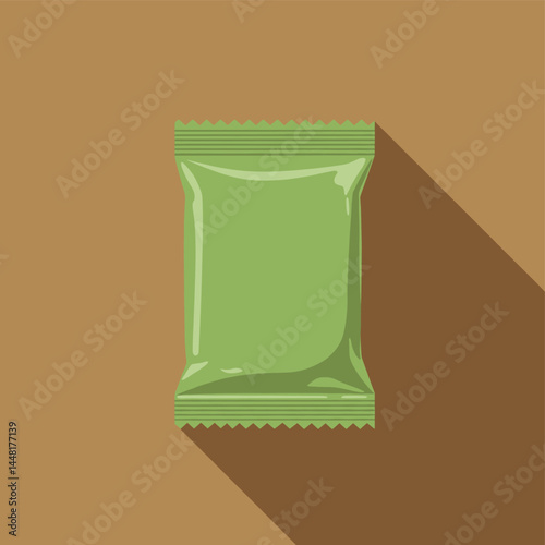 Green Package on brown background: A minimalist, top-down depiction of a sealed, green package resting on a brown surface, featuring a subtle shadow that adds a touch of realism.