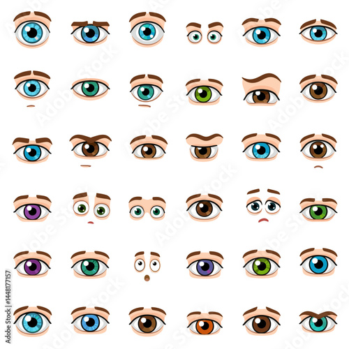 Expressions of the Eyes: A collection of diverse and emotive eyes, each with a unique iris color and eyebrow shape, offering a vibrant spectrum of feelings.