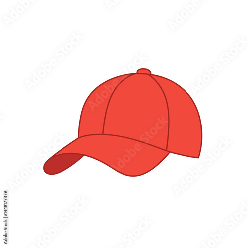 Red Baseball Cap: A classic red baseball cap, featuring a curved brim and a structured crown. The cap is isolated on a white background, perfect for mockups and branding.  
