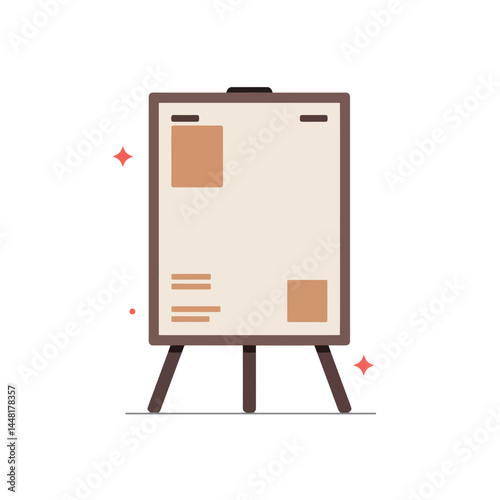An illustration of a presentation easel featuring text, graphic elements, and a checkmark icon, symbolizing successful concepts.

