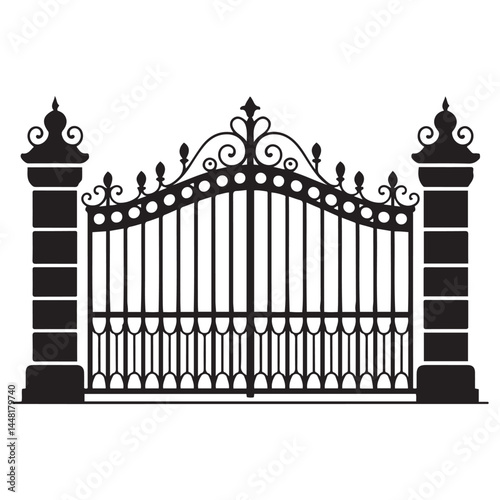 Gate icon Vector Black silhouettes. with white background