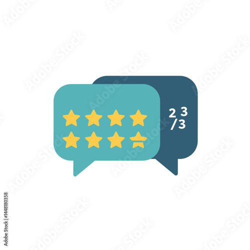 Star Reviews and Ratings: An illustrated representation of two speech bubbles featuring a star rating system alongside numerical feedback, all set against a clean background.