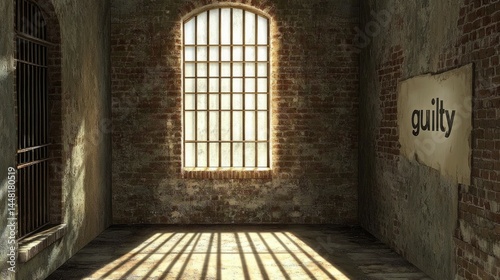 The beam of light hitting the room from the iron-barred window resembles a prison, dungeon or an abandoned building.