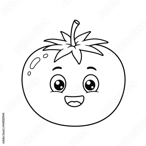 Smiling cartoon tomato coloring page, perfect for kids and toddlers to enjoy and learn. This fun and engaging illustration promotes creativity and is suitable for child-friendly projects, activities, 