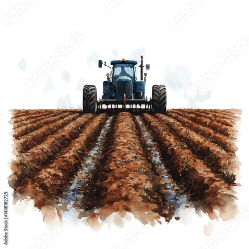watercolor of Farm Harrow Smoothing A Plowed Field, vector, isolated on a white background.