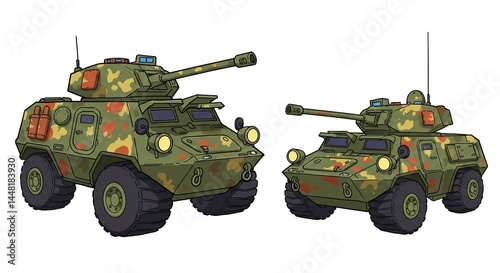 Military Armored Vehicles Combat Machines in Camo