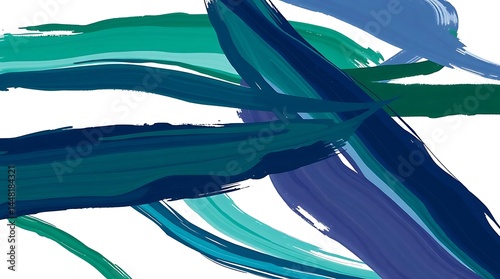 Dynamic Abstract Brushstrokes: Teal, Blue, and Green on White - Modern Painting, Expressive Lines, Fluid Movement, Contemporary Art, Vibrant Colors, Textured Marks
