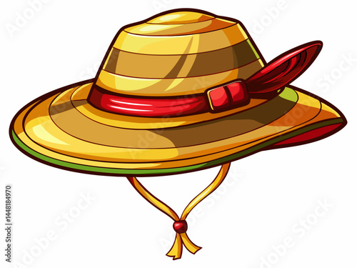 A high-quality vector illustration of a wide-brimmed sun hat with chin strap, isolated on a white background