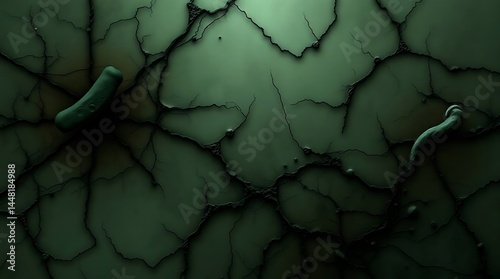  Dark Teal Cracked Surface Texture - Grunge Abstract Background, Distressed Wall Effect, Organic Lines, Moody and Atmospheric Visual, Rough Imperfection