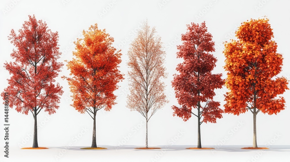 PNG set of deciduous trees in red-orange foliage, ideal for seasonal design and mockups PNG set of deciduous trees in red-orange foliage, ideal for seasonal design and mockups