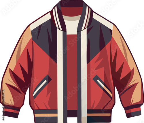 Adobe IllustraA sleek vector illustration of a classic bomber jacket, showcasing detailed craftsmanship, smooth lines, and a trendy, contemporary style.tor Artwork