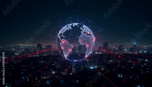 Global Network Above City at Night