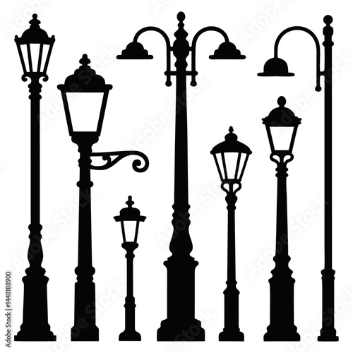 collection of vintage and modern street lamp vector silhouettes_3.ai