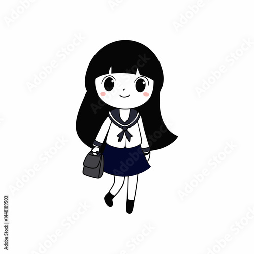 Anime schoolgirl with long black hair