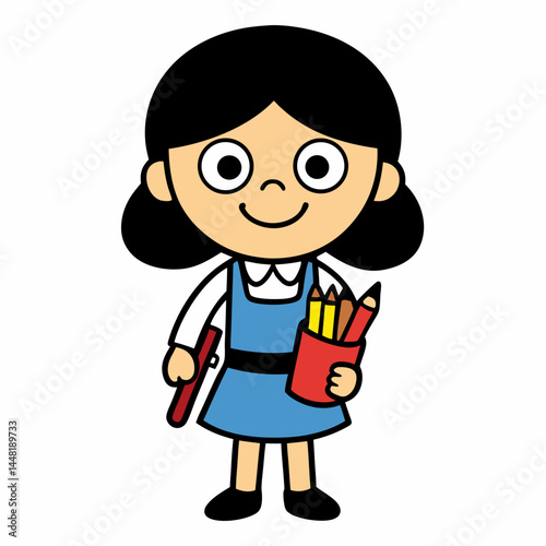 schoolgirl holding an art supply