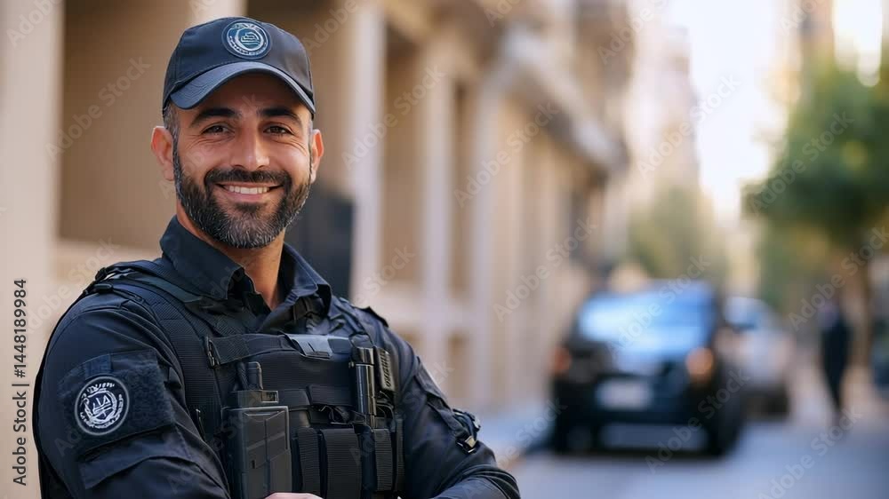 Smiling Police Officer in Uniform: Urban Law Enforcement and Public ...