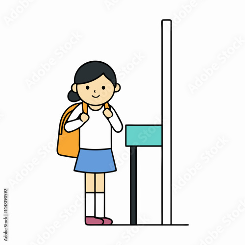 choolgirl standing at the bus stop