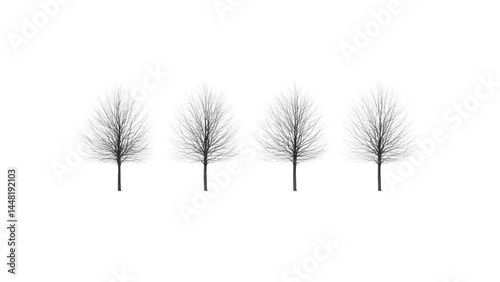 Four Identical Trees in a Row - Black and White Illustration