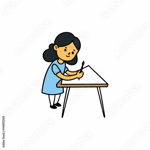 girl Leaning over a drafting table