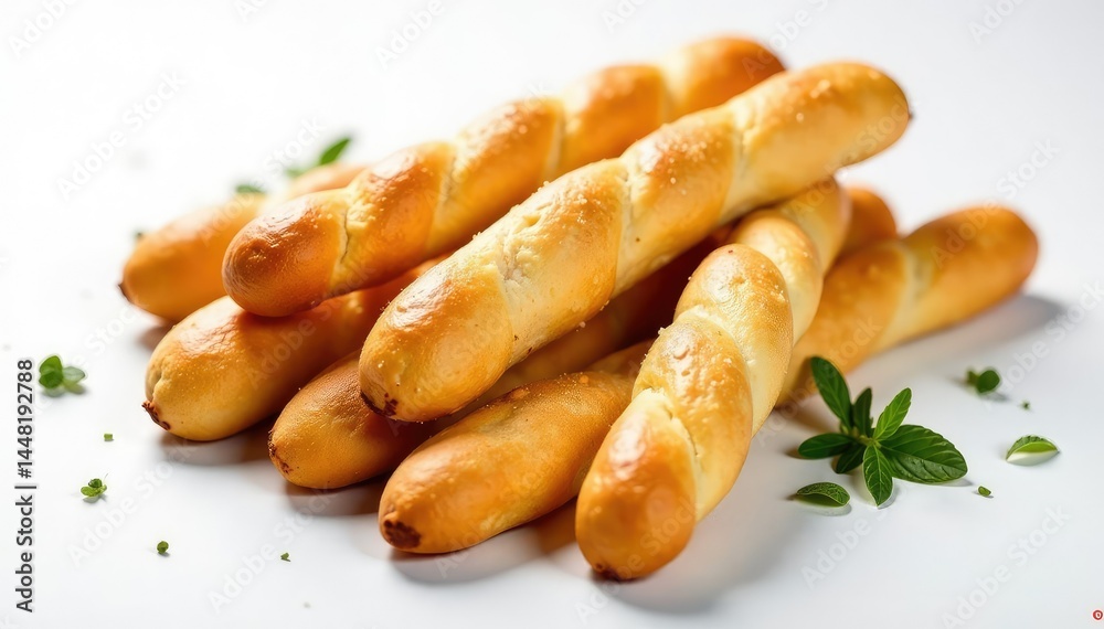 Rustic Italian breadsticks on white background, background, appetizer