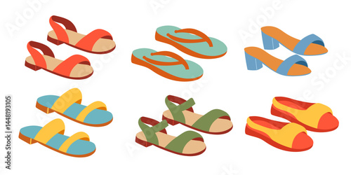 Set of summer shoes for women.