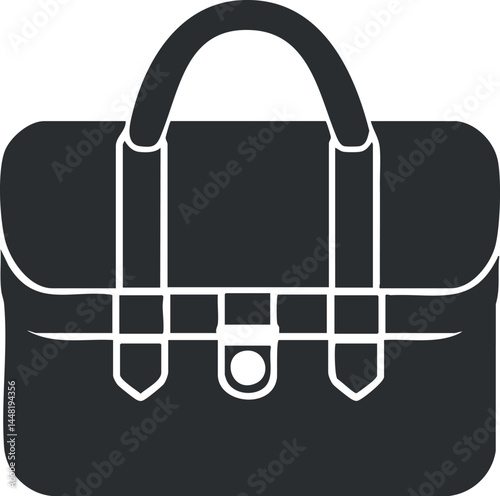 Black silhouette of a briefcase with handle and straps for business and office use