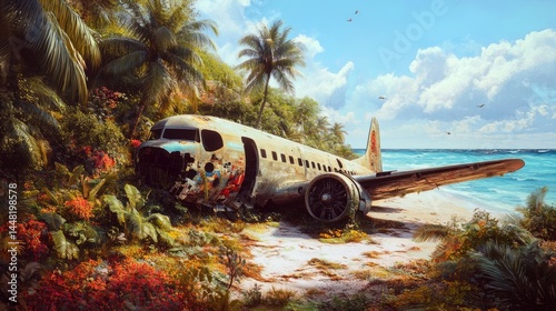 Wallpaper Mural Sunken Tropical Airplane Wreckage on Secluded Beach Torontodigital.ca