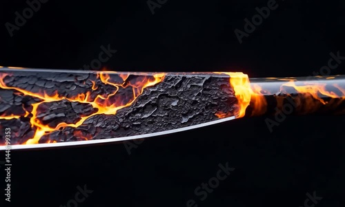 A striking knife with a lava-themed design, showcasing intricate textures and vibrant colors