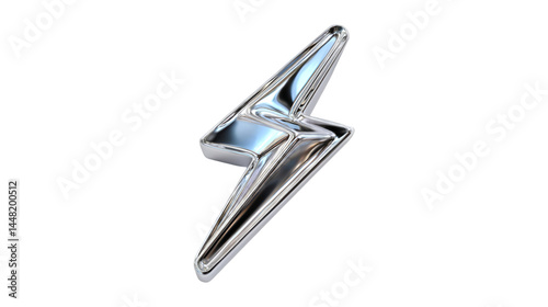 Silver Lightning Bolt Symbol 3D Render Energy Power Fast Speed