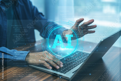Obraz na płótnie A programmer uses AI technology to develop intelligent applications that enhance user experience automate tasks and improve performance w salonie