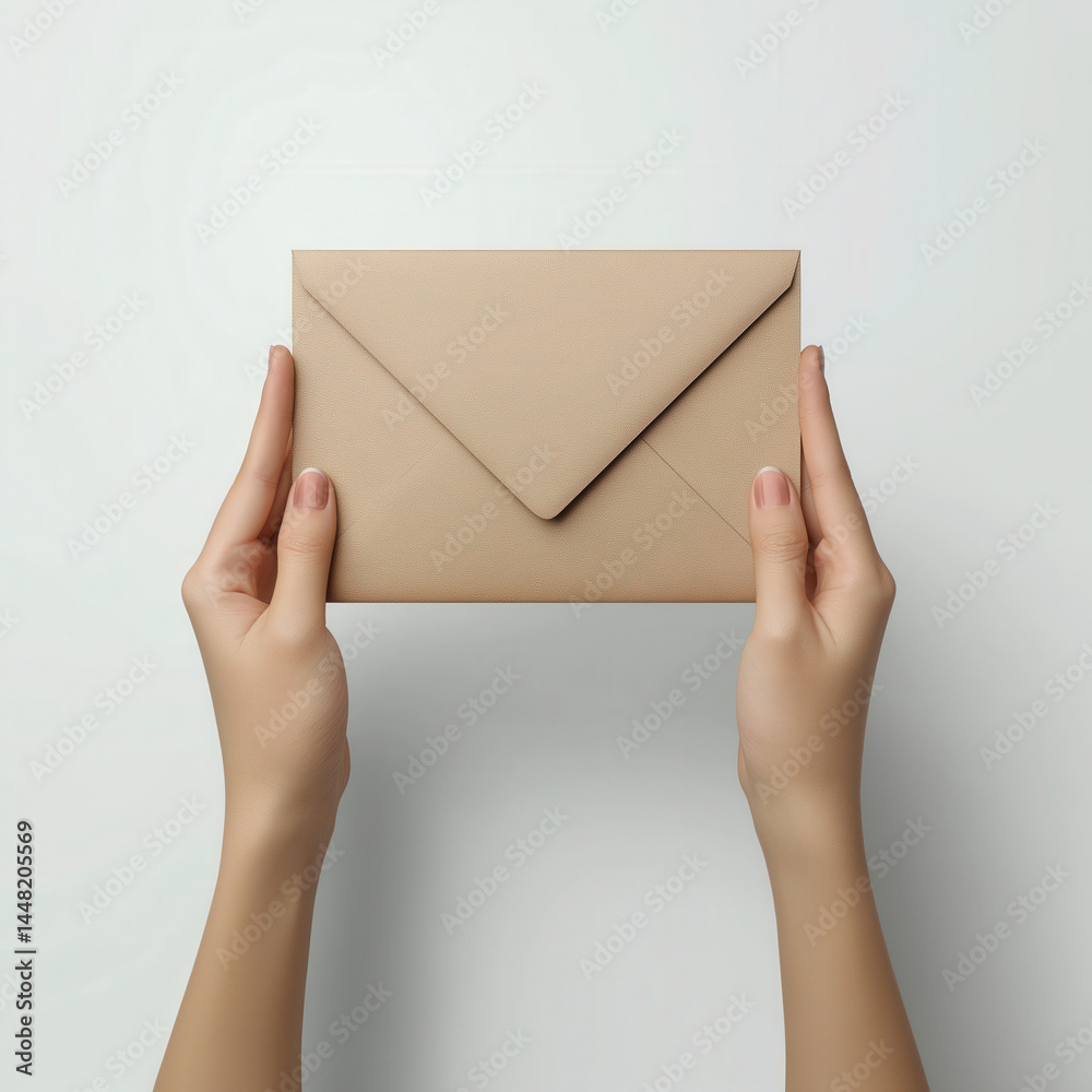 Fototapeta premium Human hand holding envelope mailing stationery essential isolated on white background