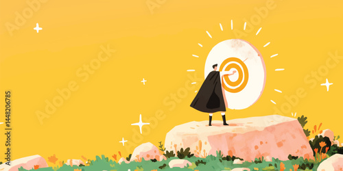 An individual superhero with a determined posture, his gaze fixed upon a glowing target. This illustration captures the spirit of determination, vision.