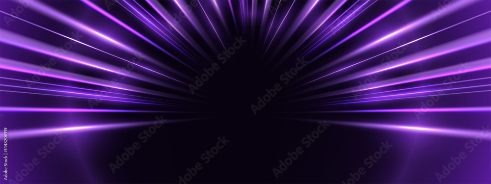 Obraz premium Modern abstract high-speed movement. Dynamic motion light trails with motion blur effect on dark background. Panoramic high speed technology concept, light abstract background. 