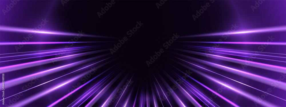 Obraz premium Modern abstract high-speed movement. Dynamic motion light trails with motion blur effect on dark background. Panoramic high speed technology concept, light abstract background. 