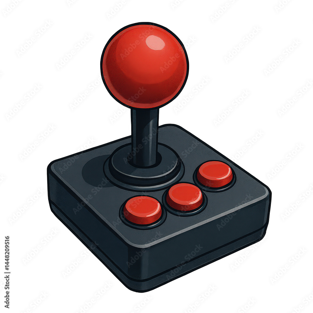 Capturing the essence of retro gaming, this detailed illustration features a classic joystick with red handle and buttons. Capturing the essence of retro gaming, this detailed illustration features a classic joystick with red handle and buttons.