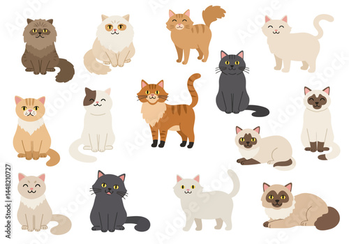 Cartoon Cats A Collection of Diverse Feline Characters with Unique Markings