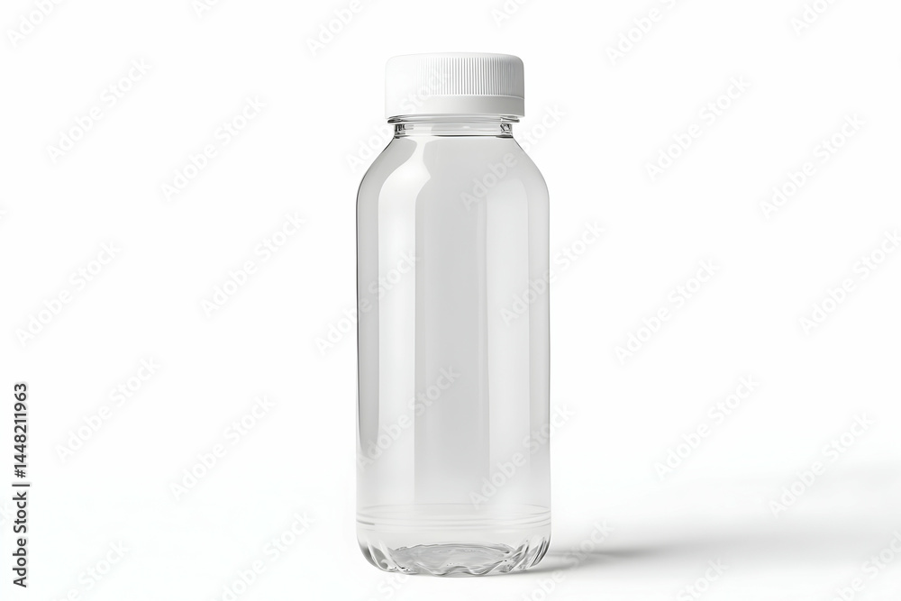 Transparent plastic water bottle with white cap on white background Transparent plastic water bottle with white cap on white background