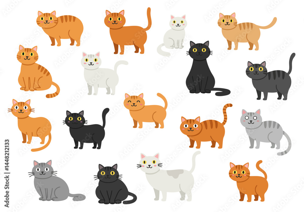 Cute Cartoon Cats in Various Colors and Poses Cute Cartoon Cats in Various Colors and Poses