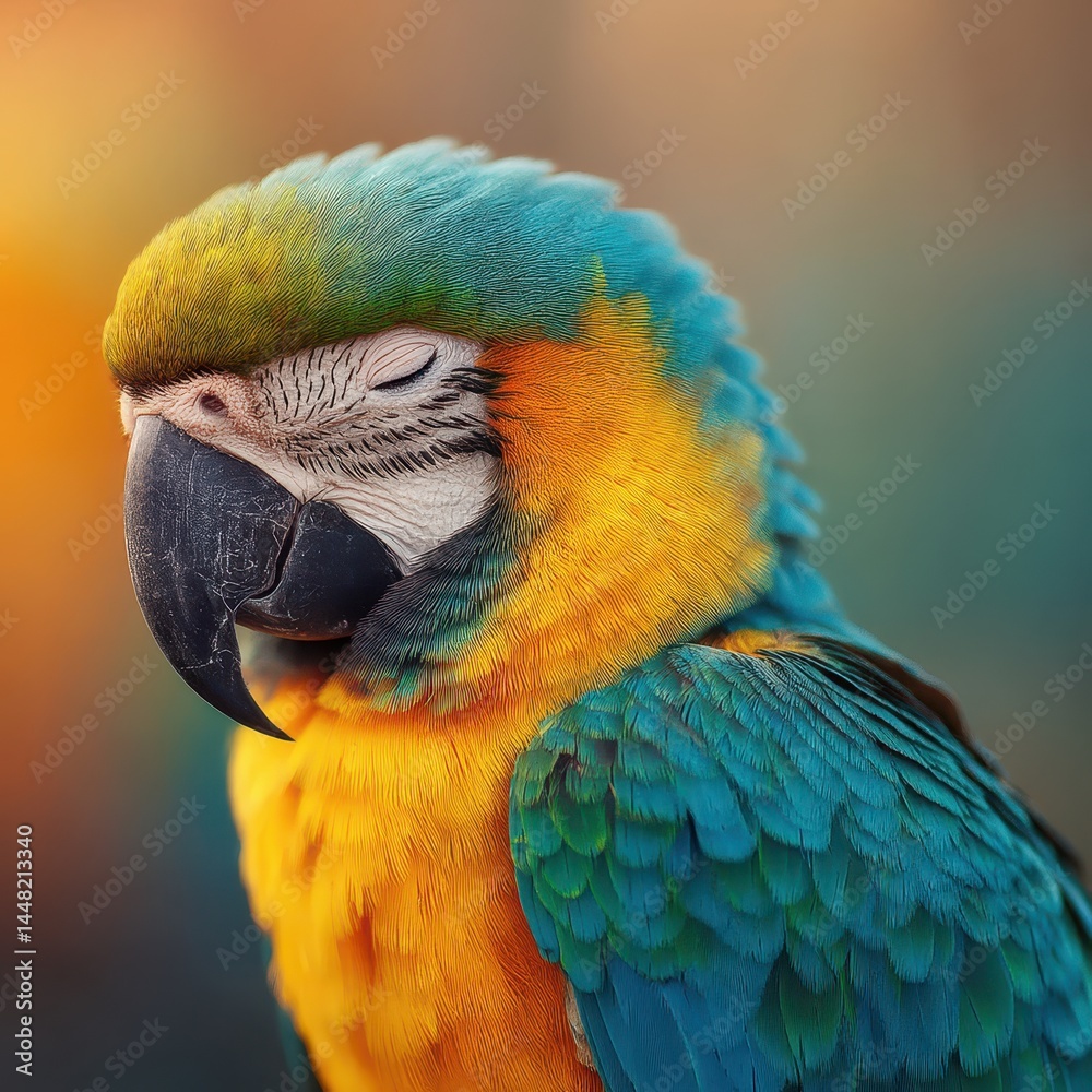 Fototapeta premium Vibrant Macaw Close-Up with Soft Background