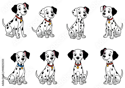 Four Cartoon Dalmatians in Various Poses