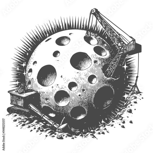 Fantasy-inspired illustration of a cheese moon undergoing mining, symbolizing unique storytelling and humor.