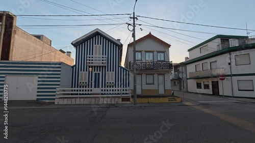 Famous Colorful Houses of Costa Nova Under a Blue Sky