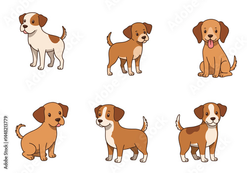 Playful Cartoon Dogs in Various Poses Smiling and Wagging Tails